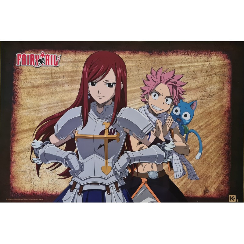Poster - Flat - Fairy Tail - Natsu, Erza & Happy