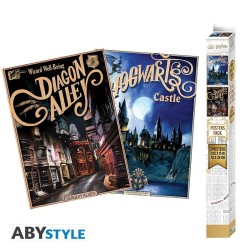 Poster - Pack de 2 - Harry Potter - Retro Poudlard & Diagon