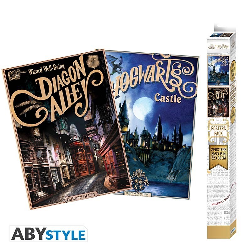 Poster - Pack de 2 - Harry Potter - Retro Poudlard & Diagon
